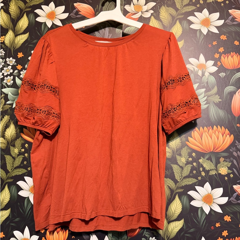 LOFT Terracotta Lace Sleeve Blouse
